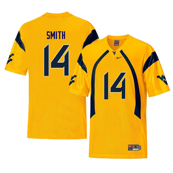 Men #14 Collin Smith West Virginia Mountaineers Retro College Football Jerseys Sale-Yellow - Click Image to Close